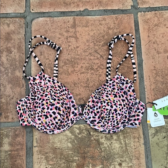 🌸 NEW Sanctuary Swim Pink Leopard Print Bikini Top Size Small Removable Padding - Picture 1 of 8